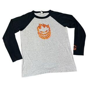 Vintage Spitfire Wheels Skateboard Gray Black Made Usa Raglan Baseball Shirt